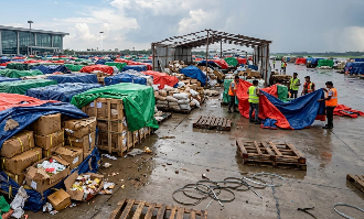 খোলা আকাশের নীচে হাজার কোটি টাকার পণ্য